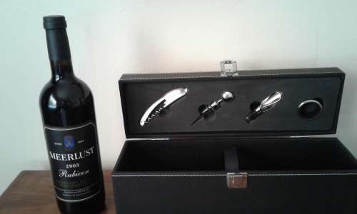 MEERLUST 2003 RUBICON IN BLACK PRESENTATION BOX WITH WINE OPENER ACCESORIES